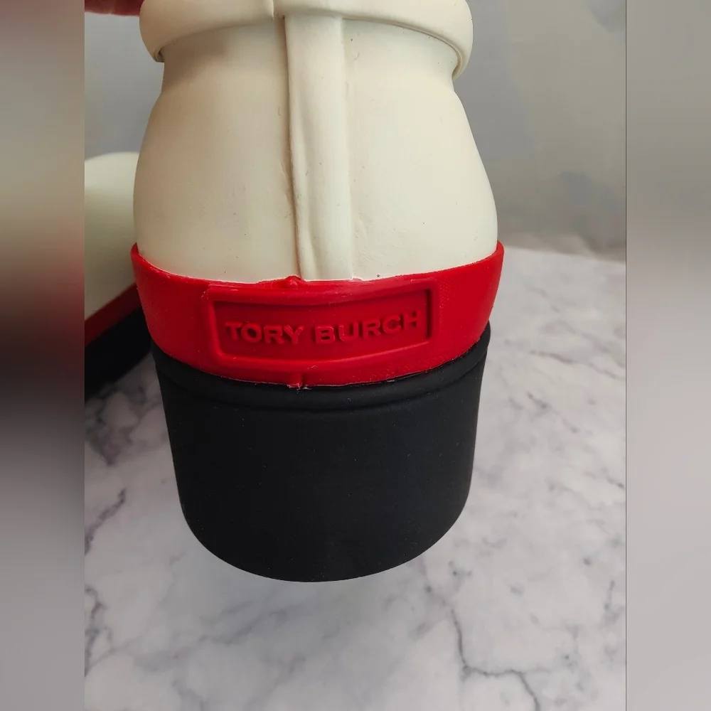 TORY BURCH White Foul Weather Hurricane Ankle Boots Size 10M Ivory/Perfect Black
